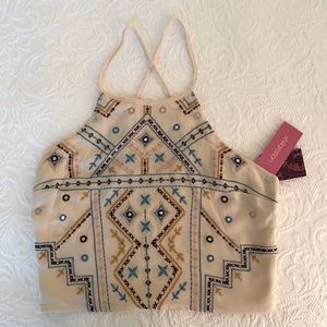 Crop Top with Needlework Print